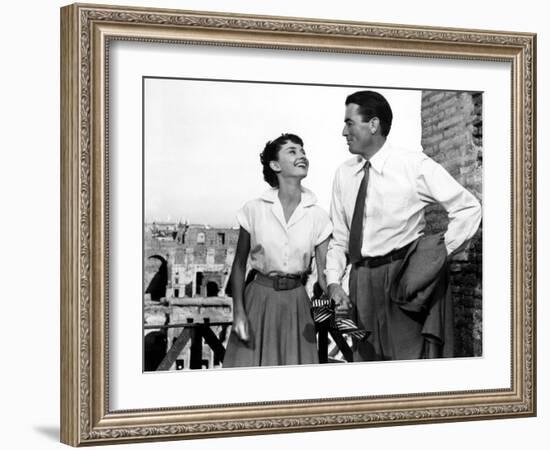 Roman Holiday, Audrey Hepburn, Gregory Peck, 1953-null-Framed Premium Photographic Print