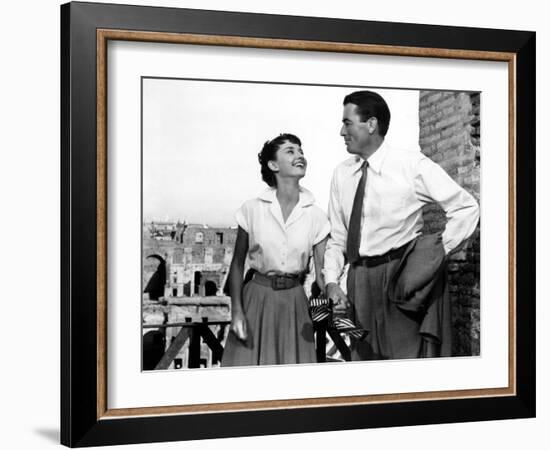 Roman Holiday, Audrey Hepburn, Gregory Peck, 1953-null-Framed Premium Photographic Print