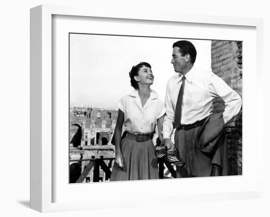 Roman Holiday, Audrey Hepburn, Gregory Peck, 1953-null-Framed Premium Photographic Print