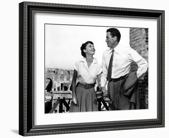 Roman Holiday, Audrey Hepburn, Gregory Peck, 1953-null-Framed Premium Photographic Print