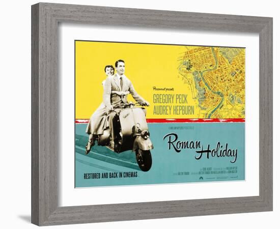 Roman Holiday, British Re-Release Poster Art, 1953-null-Framed Art Print