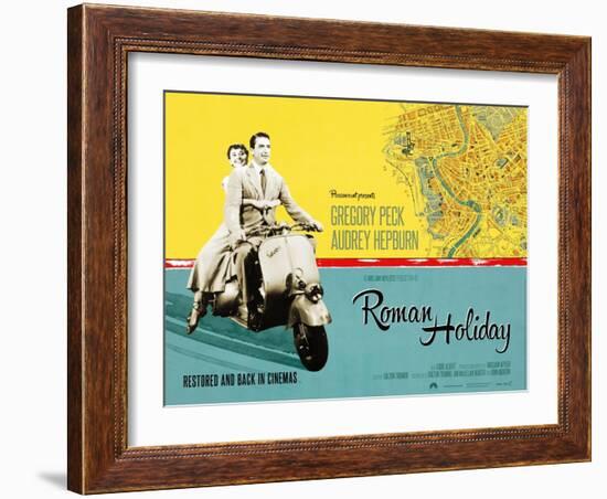 Roman Holiday, British Re-Release Poster Art, 1953-null-Framed Art Print