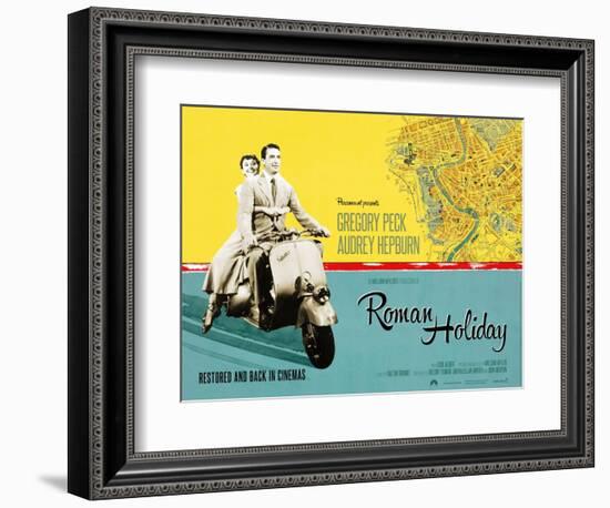 Roman Holiday, British Re-Release Poster Art, 1953-null-Framed Premium Giclee Print