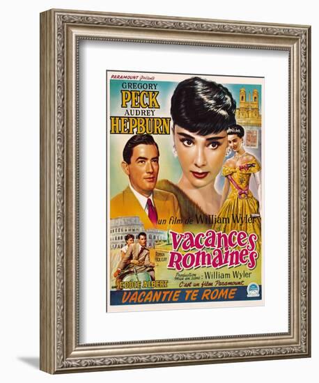 Roman Holiday, Gregory Peck, Audrey Hepburn, 1953-null-Framed Premium Giclee Print