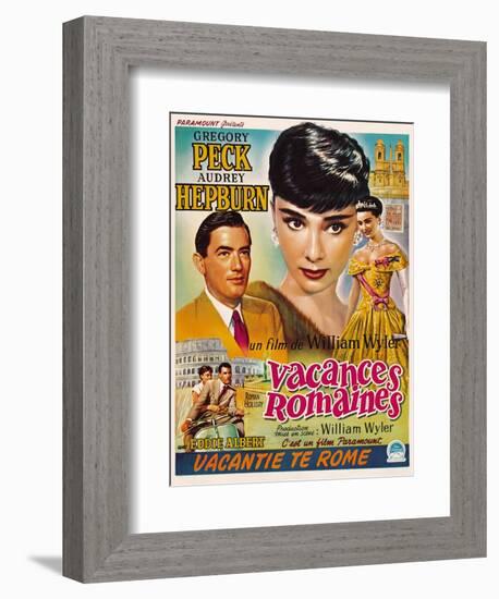 Roman Holiday, Gregory Peck, Audrey Hepburn, 1953-null-Framed Premium Giclee Print