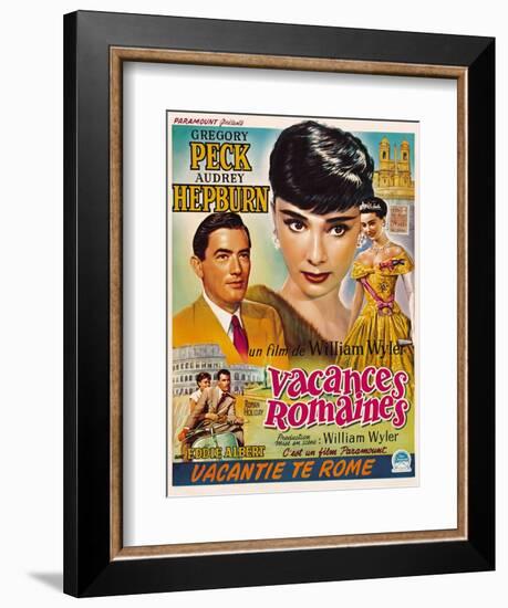 Roman Holiday, Gregory Peck, Audrey Hepburn, 1953-null-Framed Premium Giclee Print