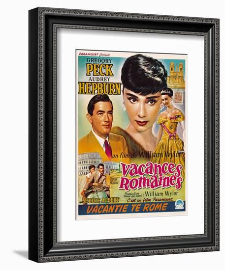 Roman Holiday, Gregory Peck, Audrey Hepburn, 1953-null-Framed Premium Giclee Print