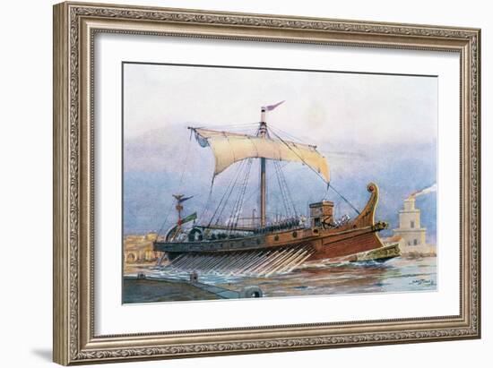 Roman Imperial Era Ship Leaving Arsenal, Watercolour by Albert Sebille (1874-1953)-null-Framed Giclee Print