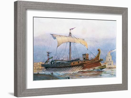 Roman Imperial Era Ship Leaving Arsenal, Watercolour by Albert Sebille (1874-1953)-null-Framed Giclee Print