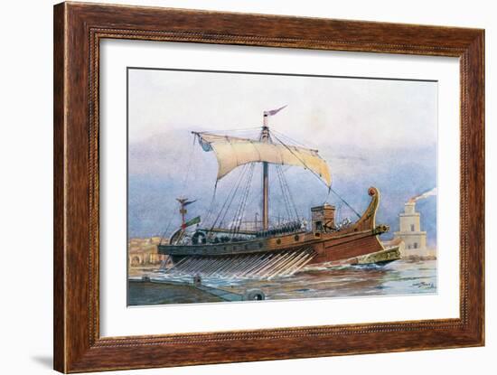 Roman Imperial Era Ship Leaving Arsenal, Watercolour by Albert Sebille (1874-1953)-null-Framed Giclee Print