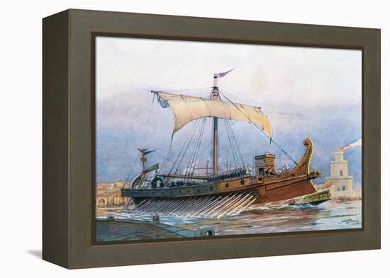 Roman Imperial Era Ship Leaving Arsenal, Watercolour by Albert Sebille (1874-1953)-null-Framed Premier Image Canvas