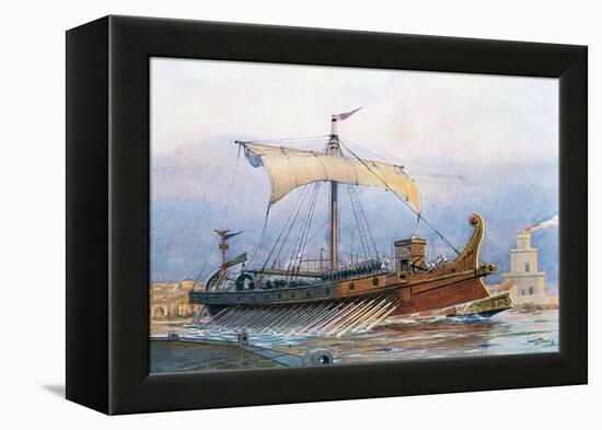 Roman Imperial Era Ship Leaving Arsenal, Watercolour by Albert Sebille (1874-1953)-null-Framed Premier Image Canvas