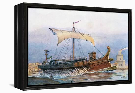 Roman Imperial Era Ship Leaving Arsenal, Watercolour by Albert Sebille (1874-1953)-null-Framed Premier Image Canvas