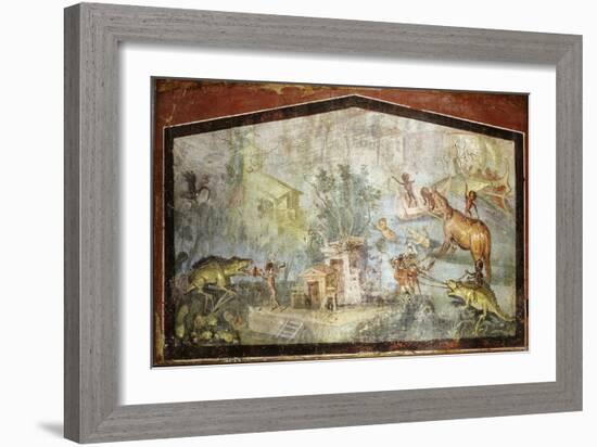 Roman Life on the River Nile Egypt, Fresco from temple of Bacchus at Pompeii 55-79 BC-null-Framed Giclee Print