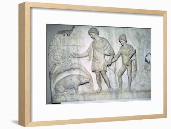 Roman marble relief of Aeneas and Ascanius. Artist: Unknown-Unknown-Framed Giclee Print