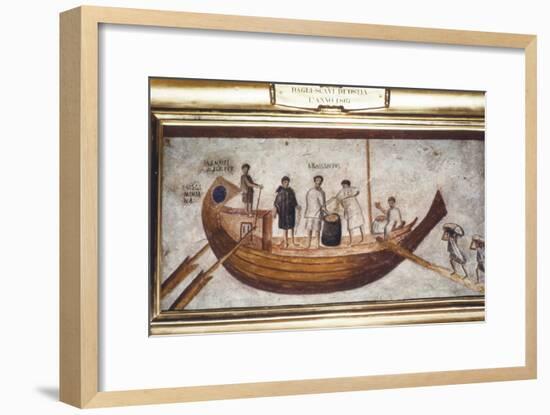 Roman Merchant-ship being loaded with grain, from a wall painting in Ostia, 2nd-3rd century-Unknown-Framed Giclee Print