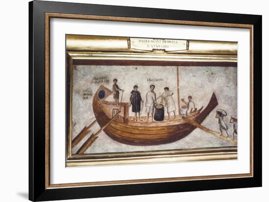 Roman Merchant-ship being loaded with grain, from a wall painting in Ostia, 2nd-3rd century-Unknown-Framed Giclee Print