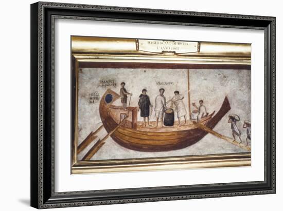 Roman Merchant-ship being loaded with grain, from a wall painting in Ostia, 2nd-3rd century-Unknown-Framed Giclee Print