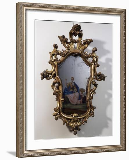 Roman Mirror with Painted Scene, Carved and Gilt Wood Frame, Italy-null-Framed Giclee Print
