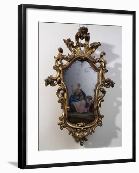 Roman Mirror with Painted Scene, Carved and Gilt Wood Frame, Italy-null-Framed Giclee Print