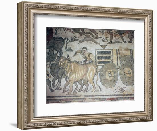 Roman mosaic of a bullock cart, 3rd century-Unknown-Framed Giclee Print