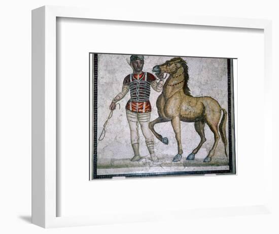 Roman mosaic of a charioteer with horse. Artist: Unknown-Unknown-Framed Giclee Print