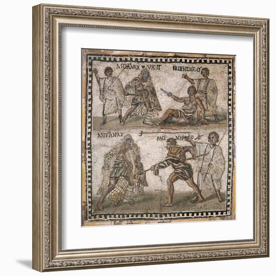 Roman Mosaic of Gladiators, 3rd C-null-Framed Art Print