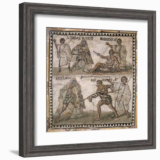 Roman Mosaic of Gladiators, 3rd C-null-Framed Art Print