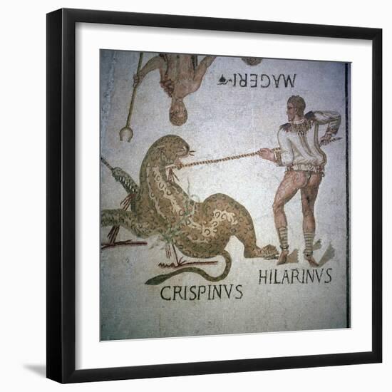 Roman mosaic of performers killing a leopard at a spectacle, 3rd century. Artist: Unknown-Unknown-Framed Giclee Print