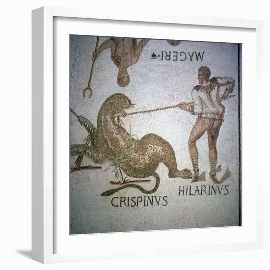 Roman mosaic of performers killing a leopard at a spectacle, 3rd century. Artist: Unknown-Unknown-Framed Giclee Print