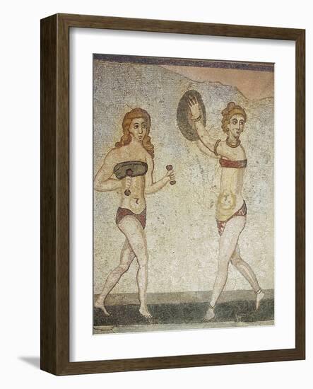 Roman mosaic, Villa Romana del Casale, Piazza Armerina, Sicily, Italy, early 4th century BC-Werner Forman-Framed Photographic Print