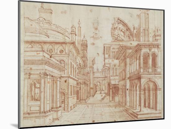 Roman Perspective-Baldassare Peruzzi-Mounted Art Print