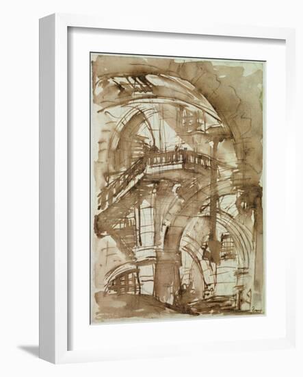 Roman Prison, circa 1744-5 (Pen and Wash over Pencil)-Giovanni Battista Piranesi-Framed Giclee Print