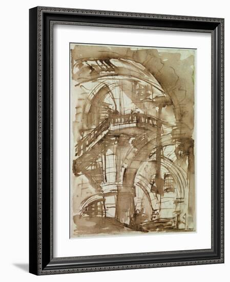 Roman Prison, circa 1744-5 (Pen and Wash over Pencil)-Giovanni Battista Piranesi-Framed Giclee Print