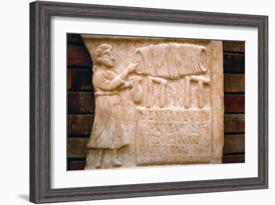 Roman relief, a woman draws wine from a cask at a Tavern, Merida, Spain, c2nd-3rd century-Unknown-Framed Giclee Print