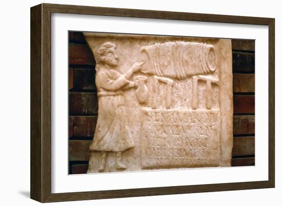 Roman relief, a woman draws wine from a cask at a Tavern, Merida, Spain, c2nd-3rd century-Unknown-Framed Giclee Print