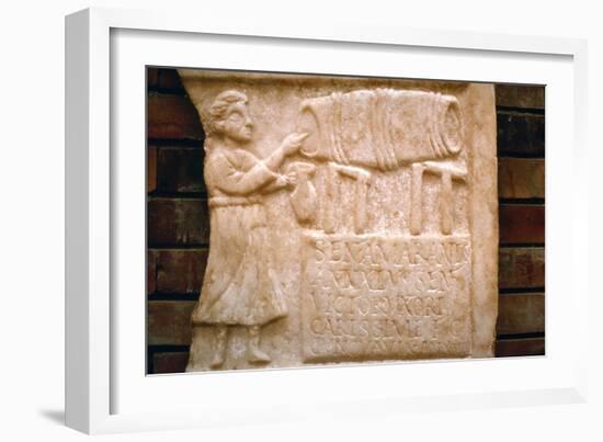 Roman relief, a woman draws wine from a cask at a Tavern, Merida, Spain, c2nd-3rd century-Unknown-Framed Giclee Print