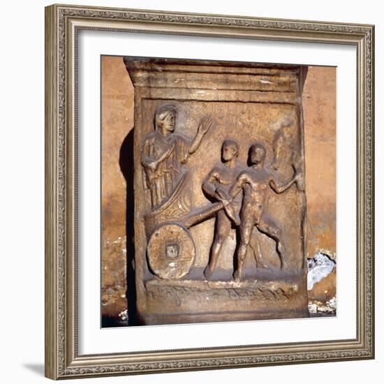 Roman relief, Kleobis and Biton draw their mother by chariot, c1st-3rd century-Unknown-Framed Giclee Print