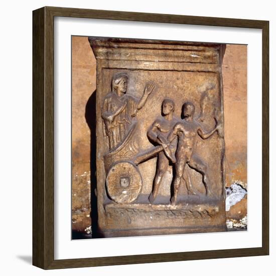 Roman relief, Kleobis and Biton draw their mother by chariot, c1st-3rd century-Unknown-Framed Giclee Print