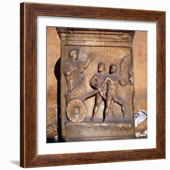 Roman relief, Kleobis and Biton draw their mother by chariot, c1st-3rd century-Unknown-Framed Giclee Print