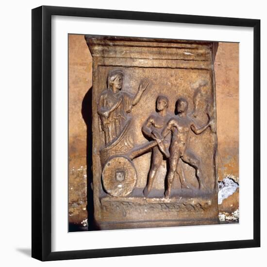 Roman relief, Kleobis and Biton draw their mother by chariot, c1st-3rd century-Unknown-Framed Giclee Print