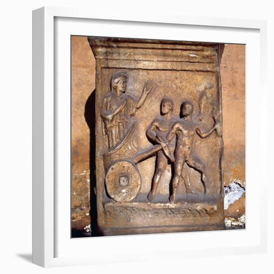 Roman relief, Kleobis and Biton draw their mother by chariot, c1st-3rd century-Unknown-Framed Giclee Print