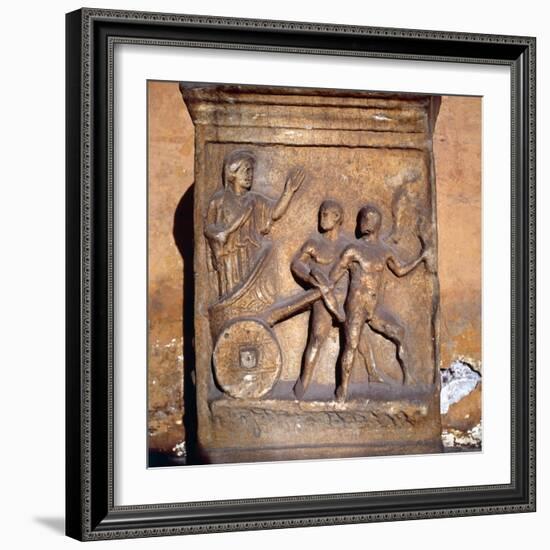 Roman relief, Kleobis and Biton draw their mother by chariot, c1st-3rd century-Unknown-Framed Giclee Print