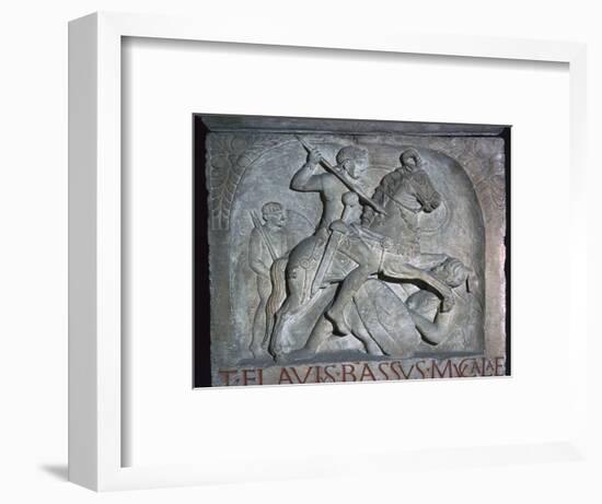 Roman relief of a Roman cavalry officer riding down a barbarian, 5th century. Artist: Unknown-Unknown-Framed Giclee Print