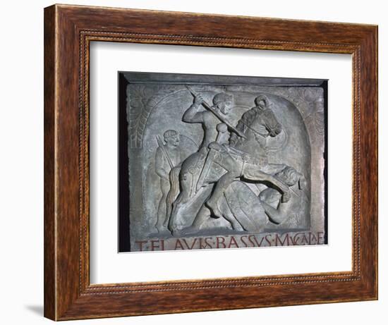 Roman relief of a Roman cavalry officer riding down a barbarian, 5th century. Artist: Unknown-Unknown-Framed Giclee Print