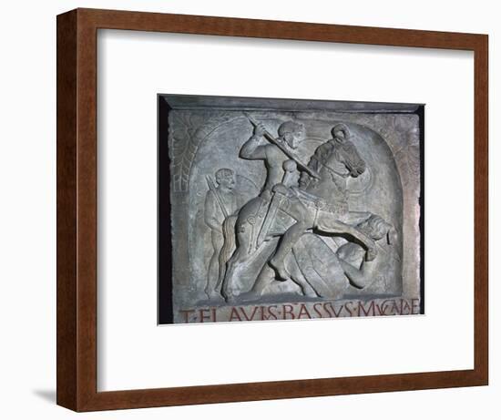 Roman relief of a Roman cavalry officer riding down a barbarian, 5th century. Artist: Unknown-Unknown-Framed Giclee Print