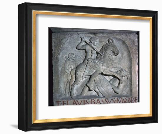 Roman relief of a Roman cavalry officer riding down a barbarian, 5th century. Artist: Unknown-Unknown-Framed Giclee Print