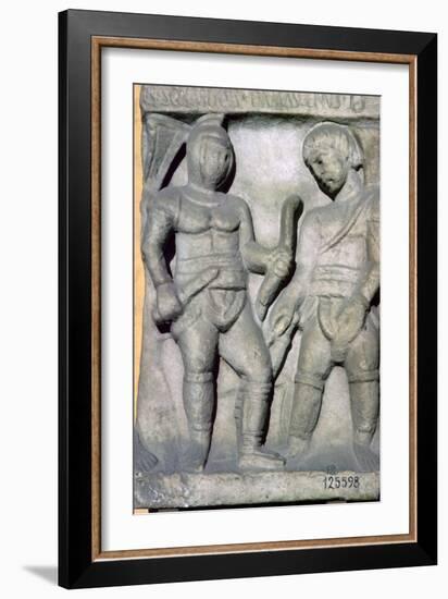 Roman relief of gladiators, 3rd century. Artist: Unknown-Unknown-Framed Giclee Print