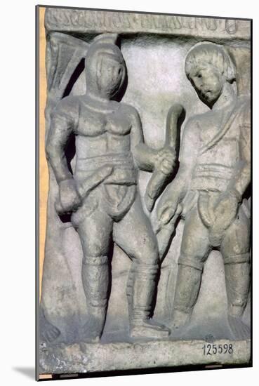 Roman relief of gladiators, 3rd century. Artist: Unknown-Unknown-Mounted Giclee Print