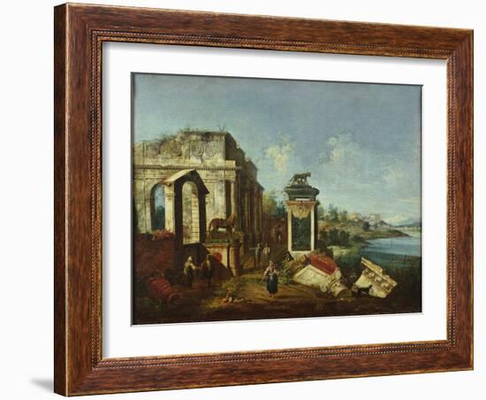 Roman Ruins (Oil on Canvas)-Michele Marieschi-Framed Giclee Print
